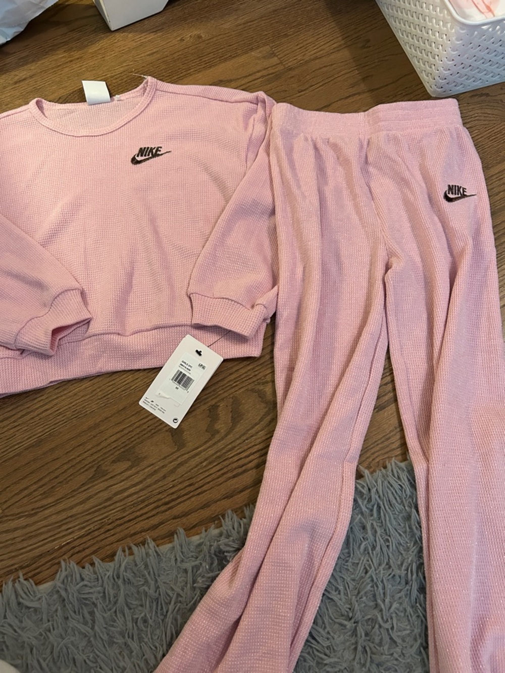 Nike Pink Waffle-Knit Sweatshirt and Leggings Set